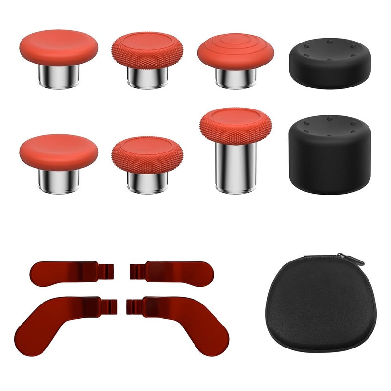 KD.FLY 13-in-1 Metal Thumbsticks Replacement Kits for Xbox Elite Series 2, Xbox Elite 2 Controller Accessories, Includes Magnetic Joysticks, Paddles, Silicone Caps, Storage Bag, Red - Image 1